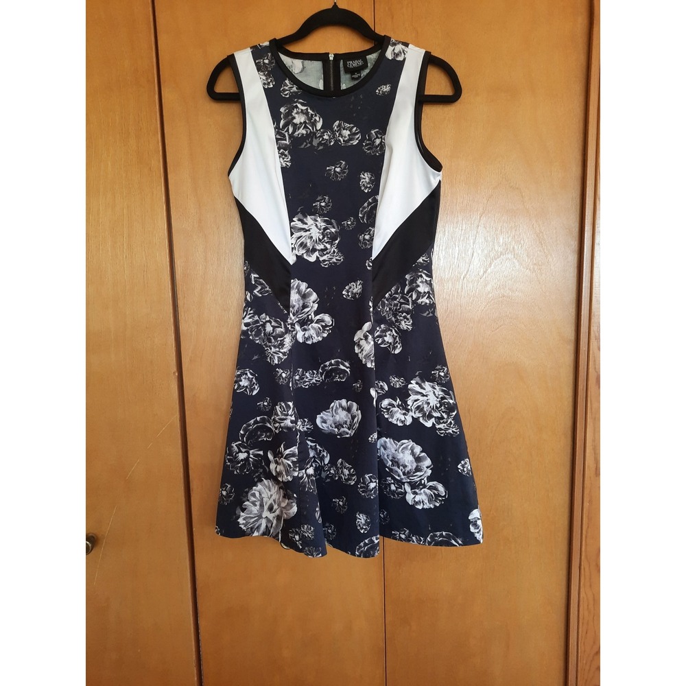 Prabal Gurung for Target Navy Floral Colorblock Fit & Flare Dress Womens 6 Mini